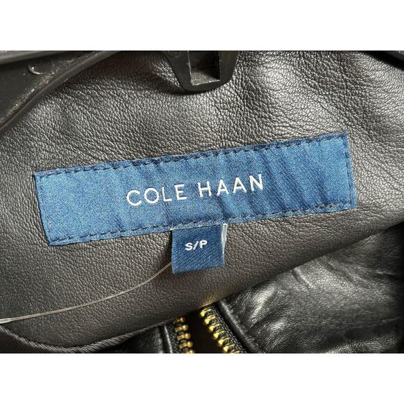 Cole Haan Jacket Womens Small Black Lambskin Leather Moto Gold Zippers 35M2764 - Picture 3 of 8